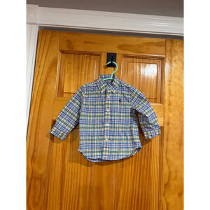 Ralph Lauren Toddler Boy Plaid Button Down Shirt Long Sleeve 12M Blue Yellow